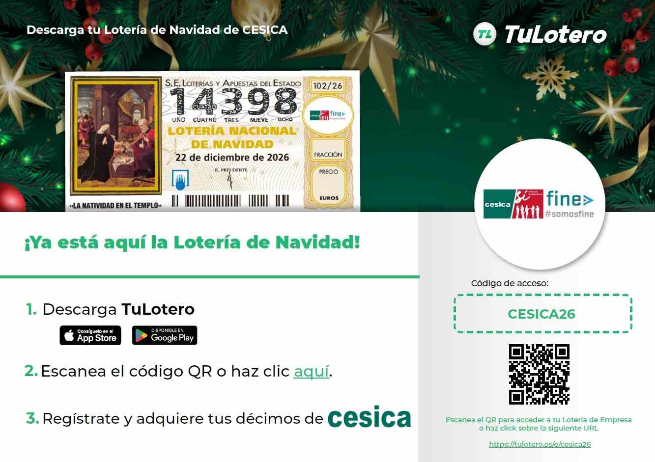 Accede a la web tulotero.es para comprar el d&eacute;cimo de loter&iacute;a de navidad de CESICA